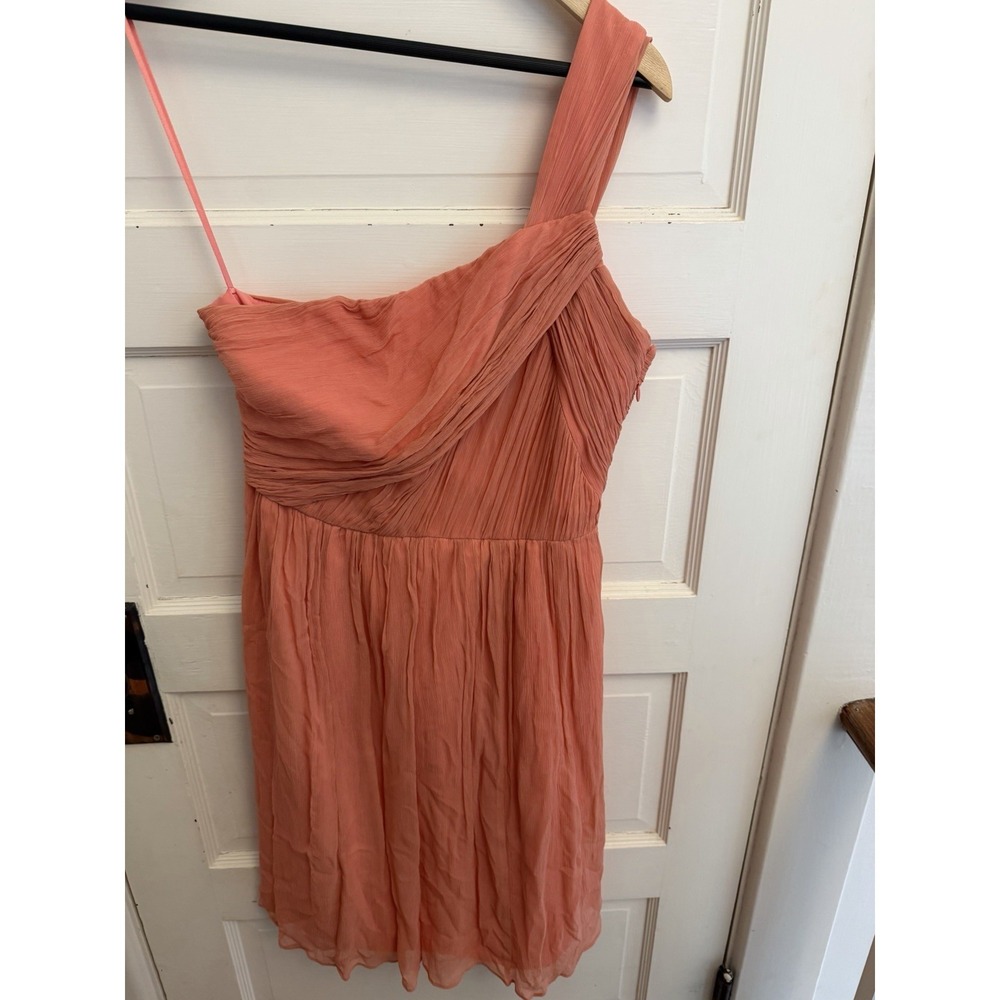 J. Crew Women's Coral Pink Silk Chiffron One Shoulder Lined‎ A-Line Dress Size 6